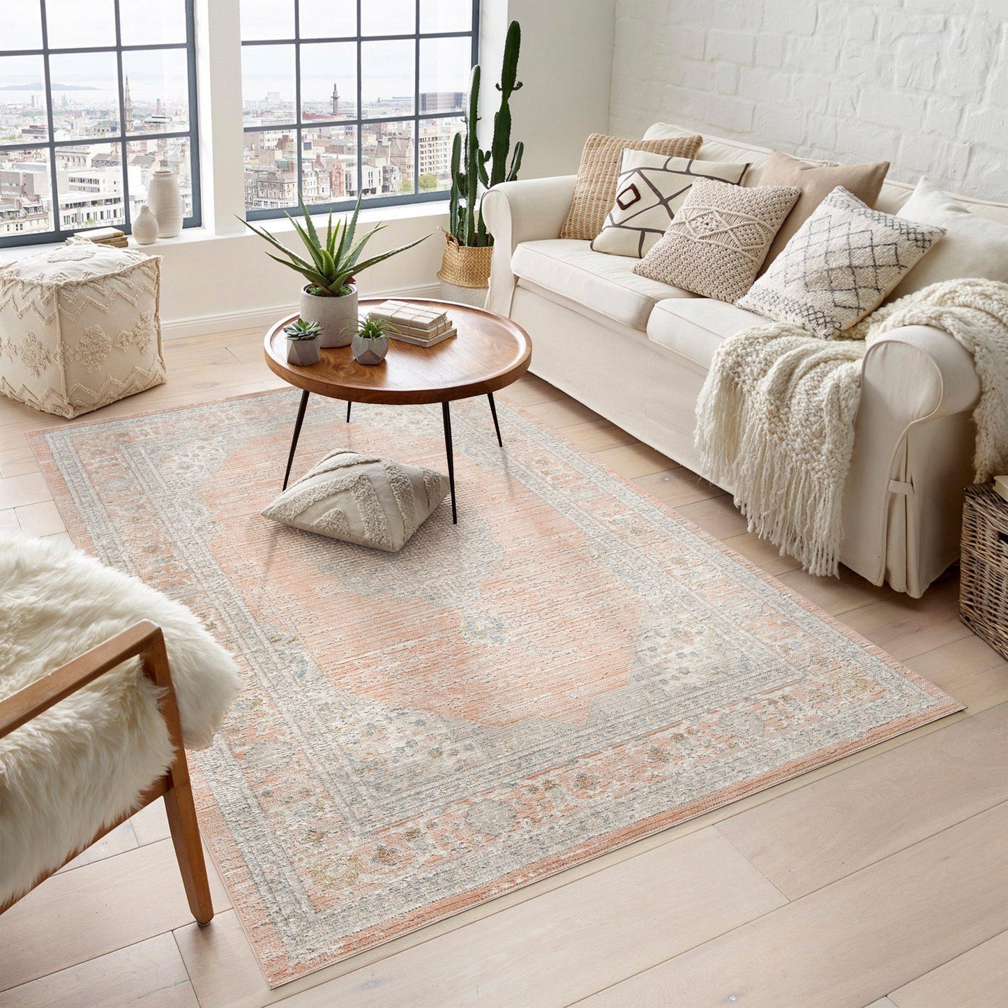 Maia Vintage Patterned Rug - Orchid Beige