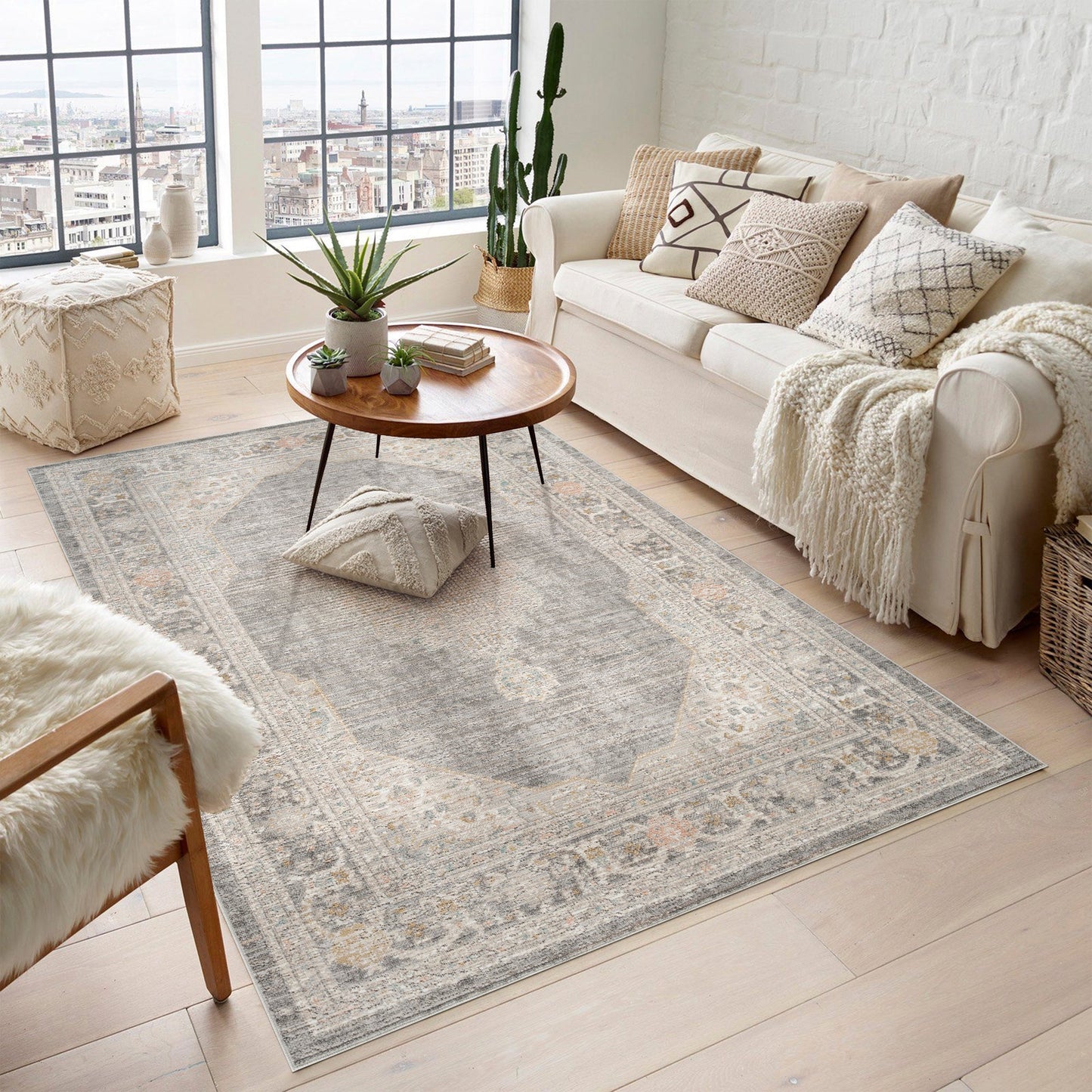 Maia Vintage Patterned Rug - Orchid Beige