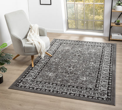 Grey Obsidian Classic monochrome rug, in a room setting