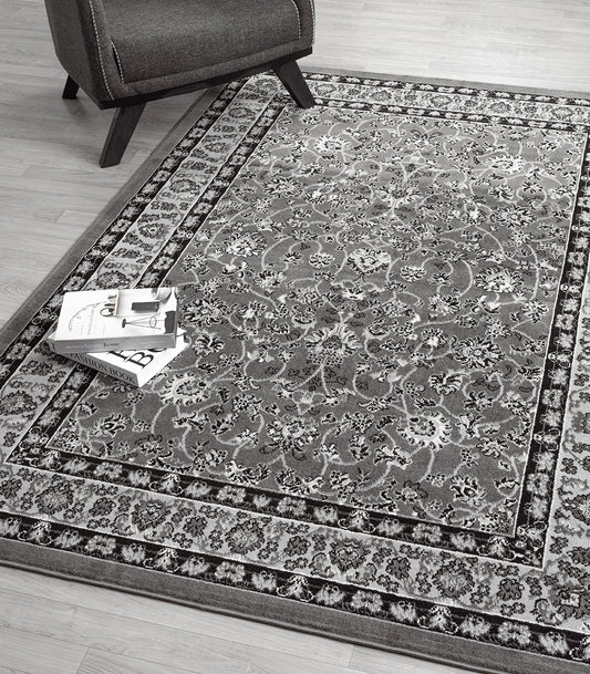 Grey Obsidian Classic monochrome rug, in a room setting 2