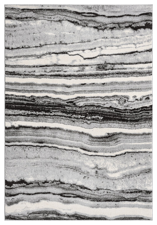 Grey Obsidian Coast monochrome rug, top-down view