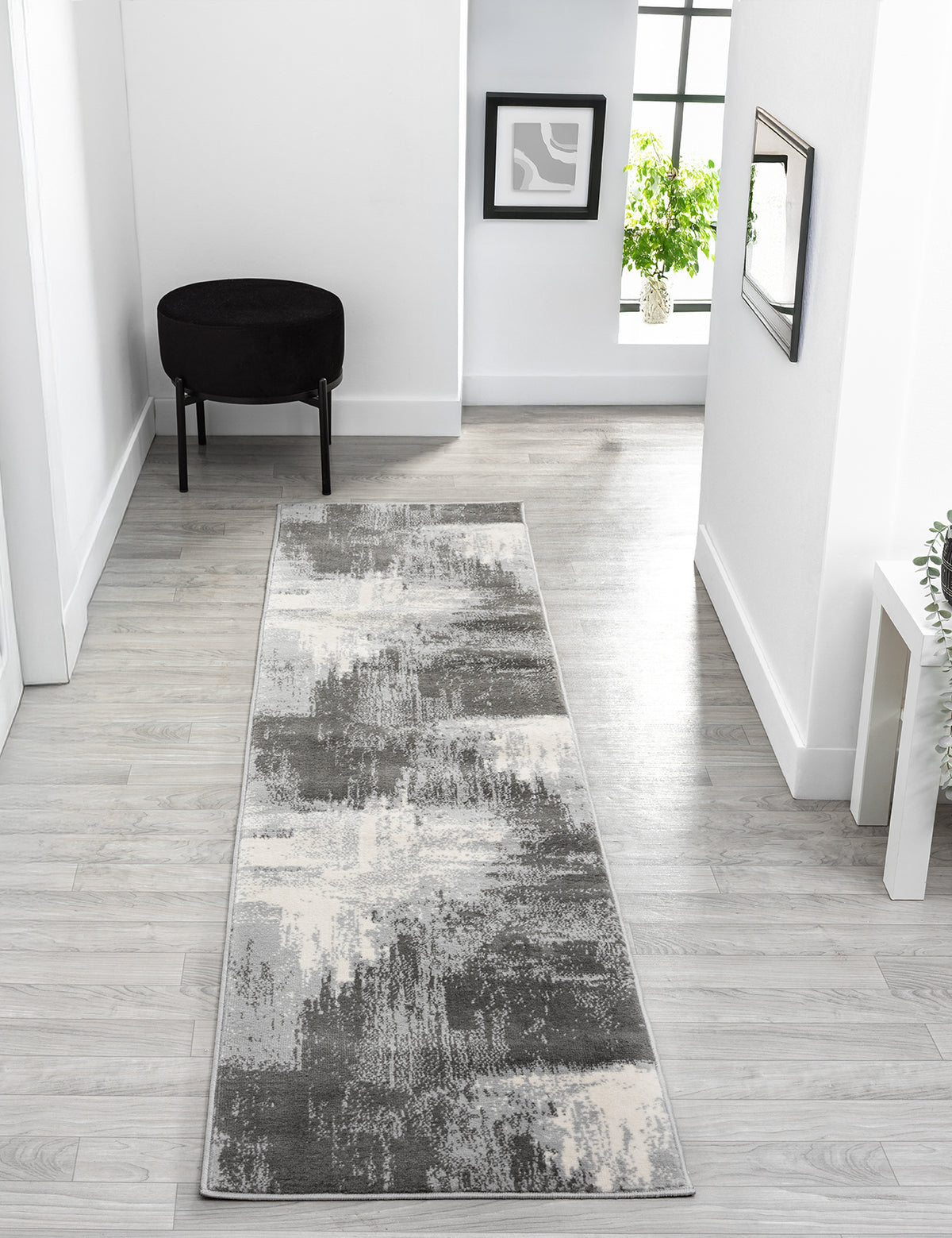 Grey Obsidian Craft monochrome rug, in a room setting 3