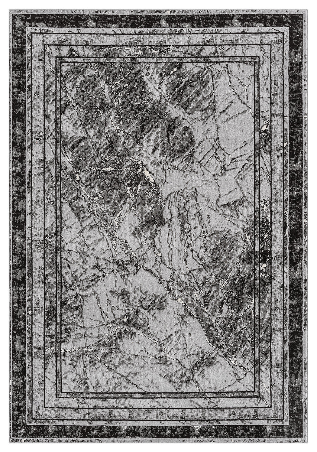 Grey Obsidian Frame monochrome rug, top-down view