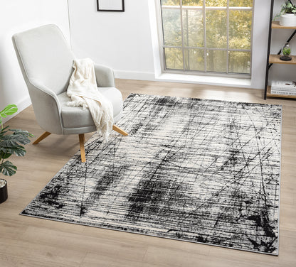 Grey Obsidian Oblique monochrome rug, in a room setting