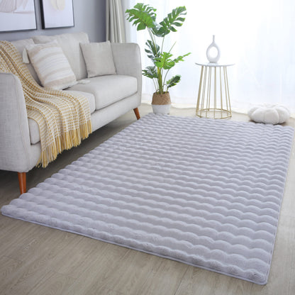 Grey Orbie washable bobble rug, in a room setting