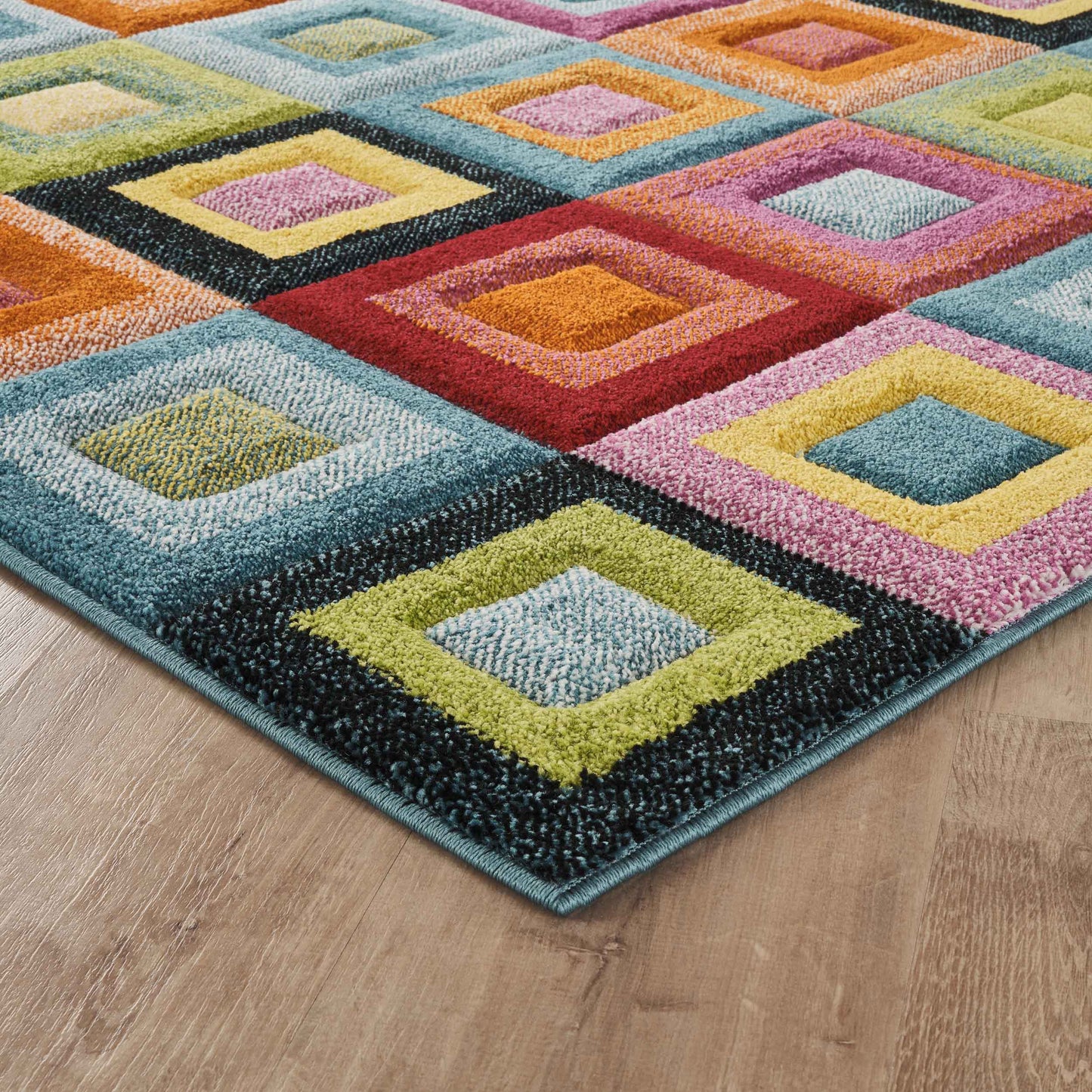 Rainbow Block carved rug, close-up pile detail