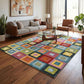 Rainbow Block carved rug, in a room setting