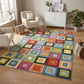 Rainbow Block carved rug, in a room setting 2