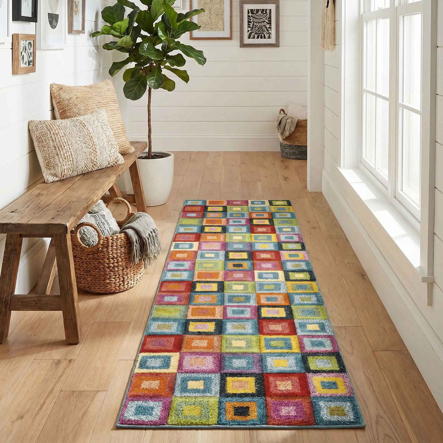 Rainbow Block carved rug, runner size