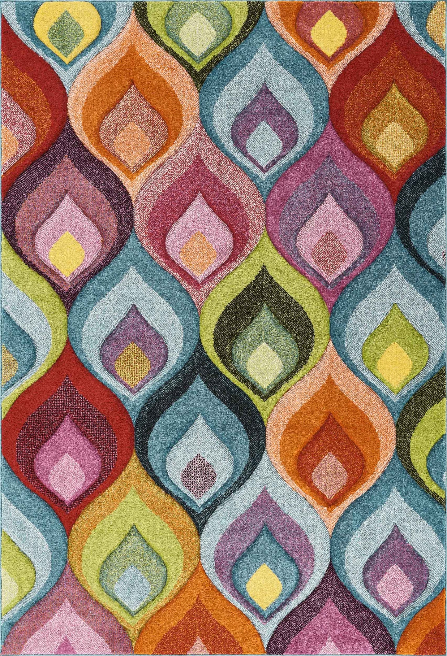 Rainbow Ogee carved rug, flat portrait view