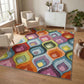 Rainbow Ogee carved rug, in a room setting 2