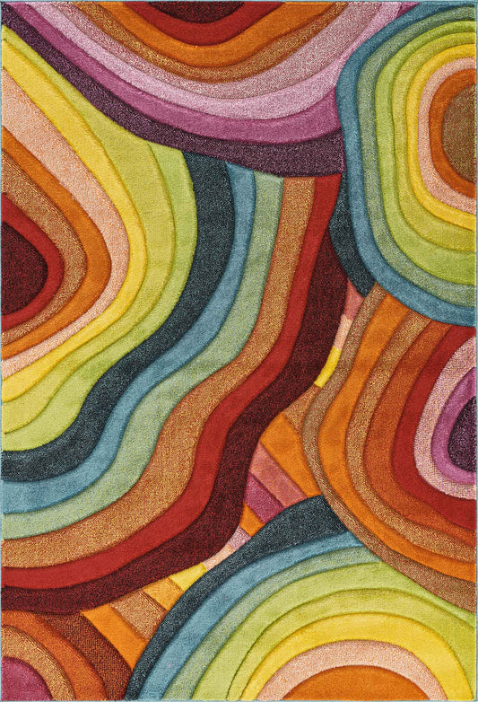 Rainbow Loop carved rug, flat portrait view