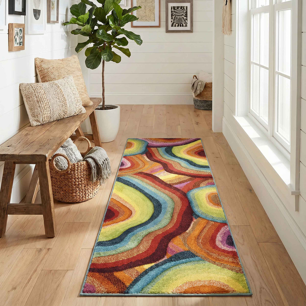 Rainbow Loop carved rug, runner size