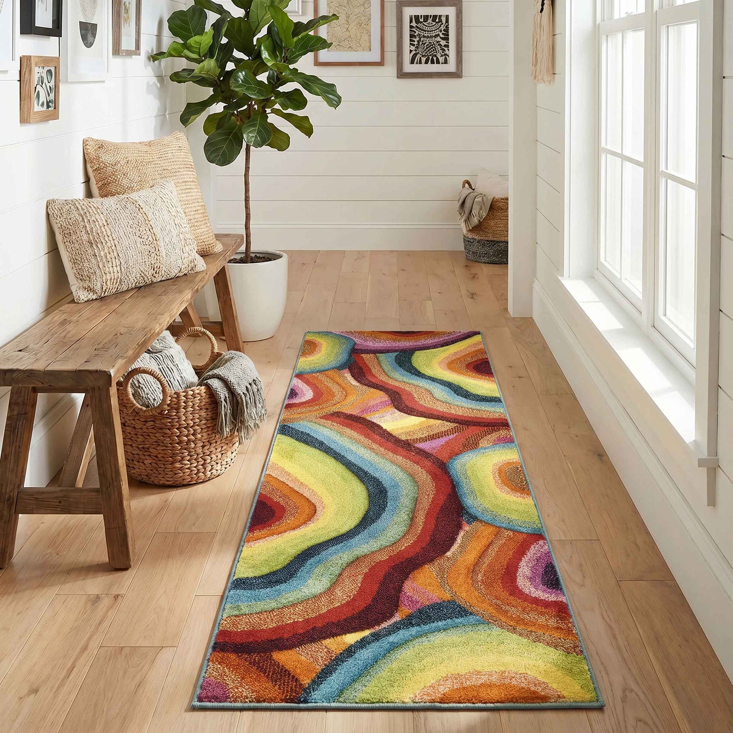 Rainbow Loop carved rug, runner size