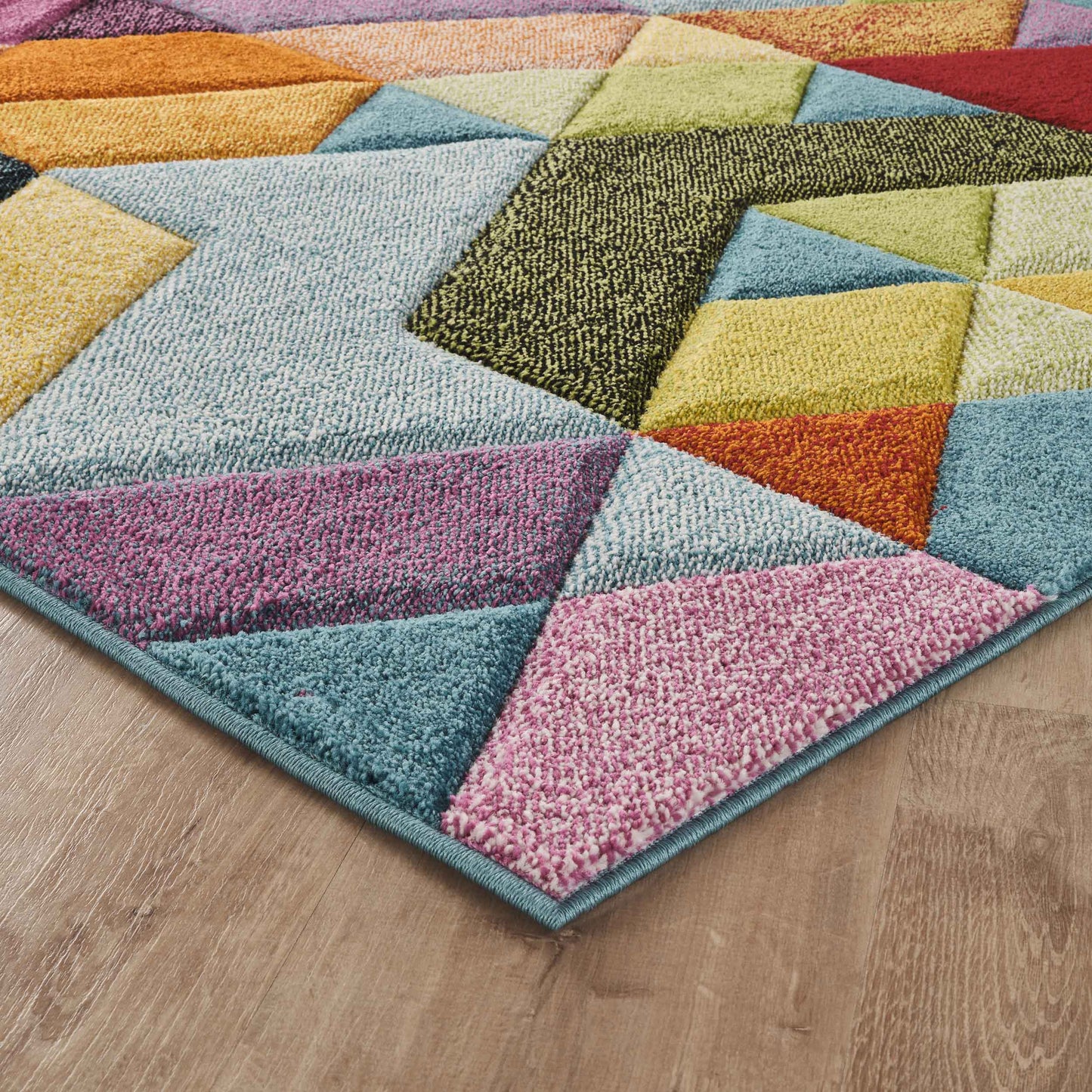 Rainbow Mosaic carved rug, close-up pile detail