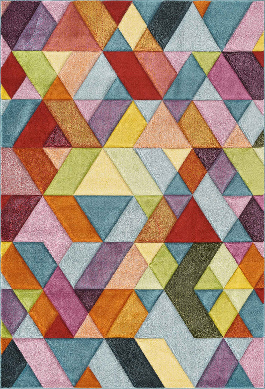 Rainbow Mosaic carved rug, flat portrait view
