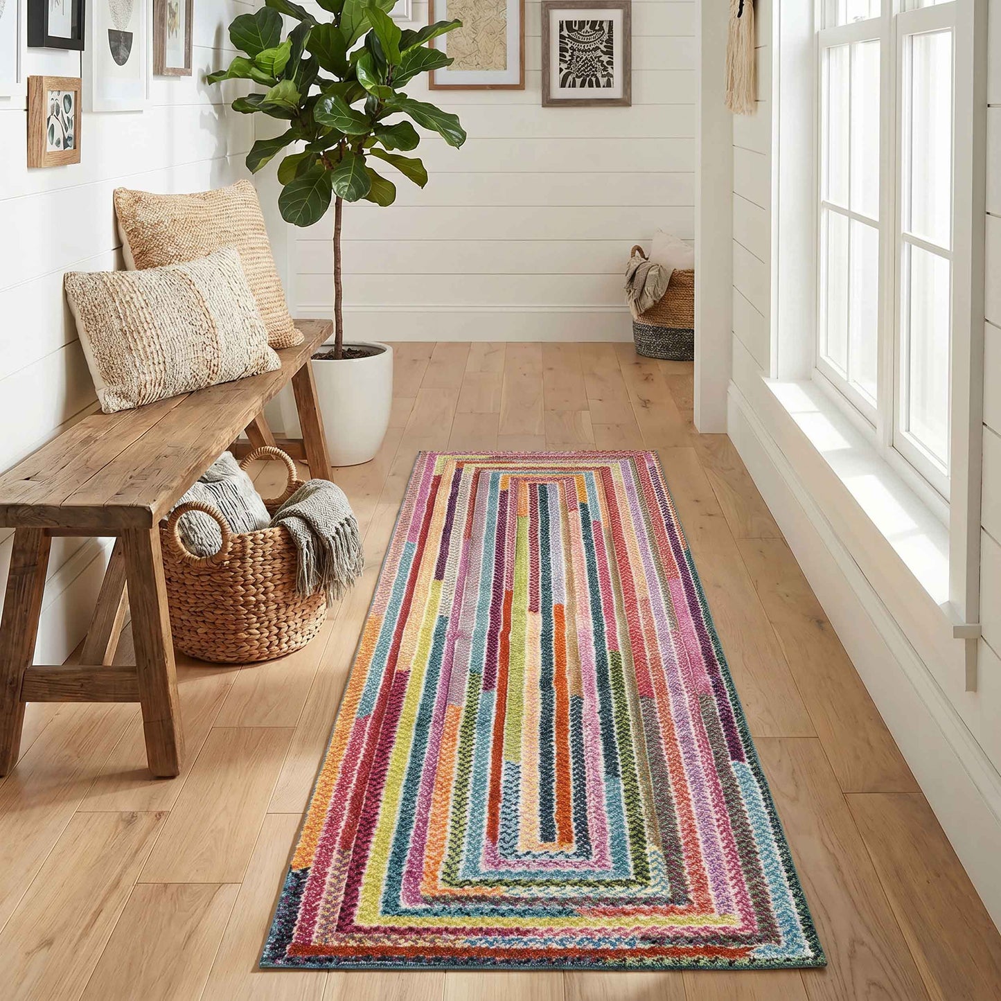 Rainbow Braided carved rug, runner size