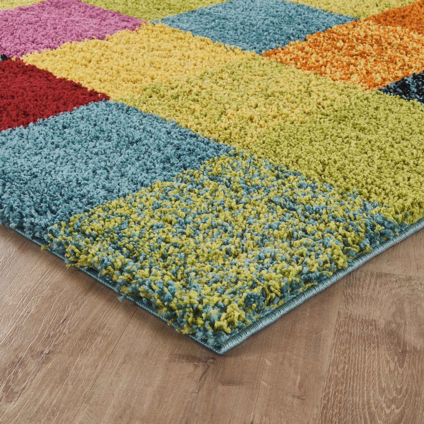 Multicolour Rio Rubix geometric rug, close-up pile detail