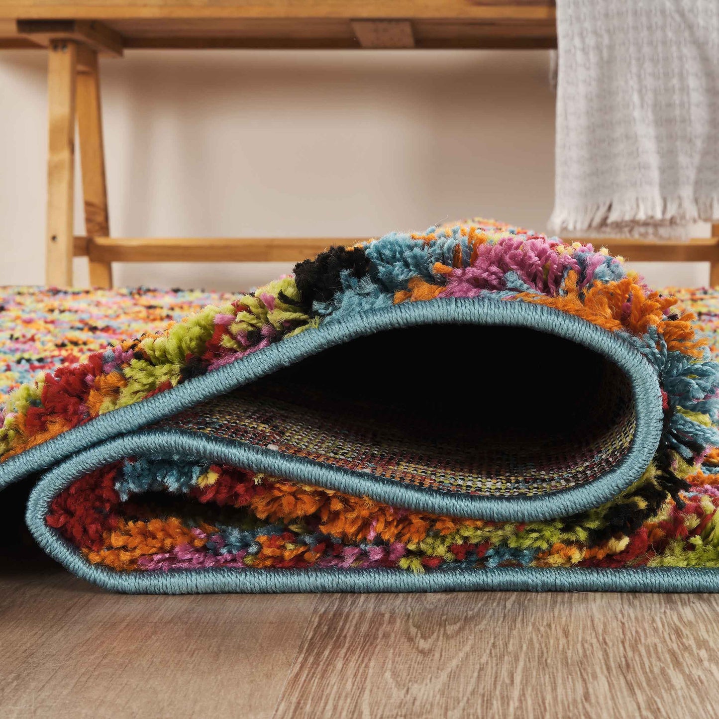 Multicolour Rio Pixel geometric rug, close-up pile detail 2