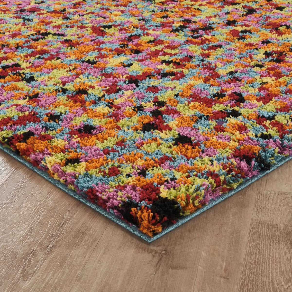 Multicolour Rio Pixel geometric rug, close-up pile detail