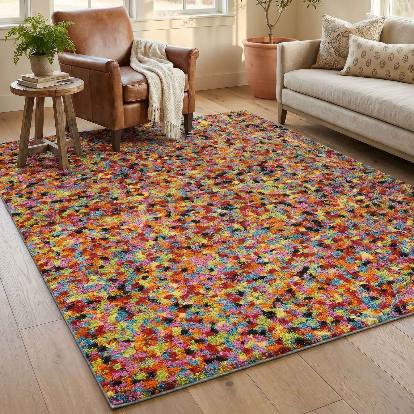 Multicolour Rio Pixel geometric rug, in a room setting