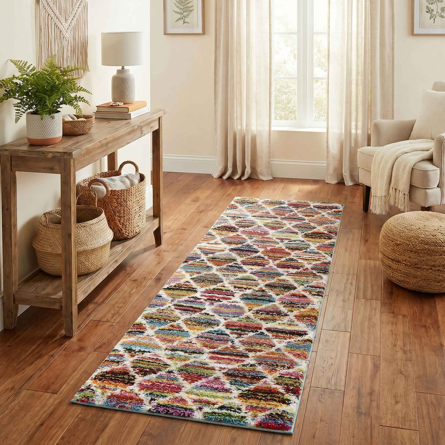 Multicolour Rio Trellis geometric rug, runner size