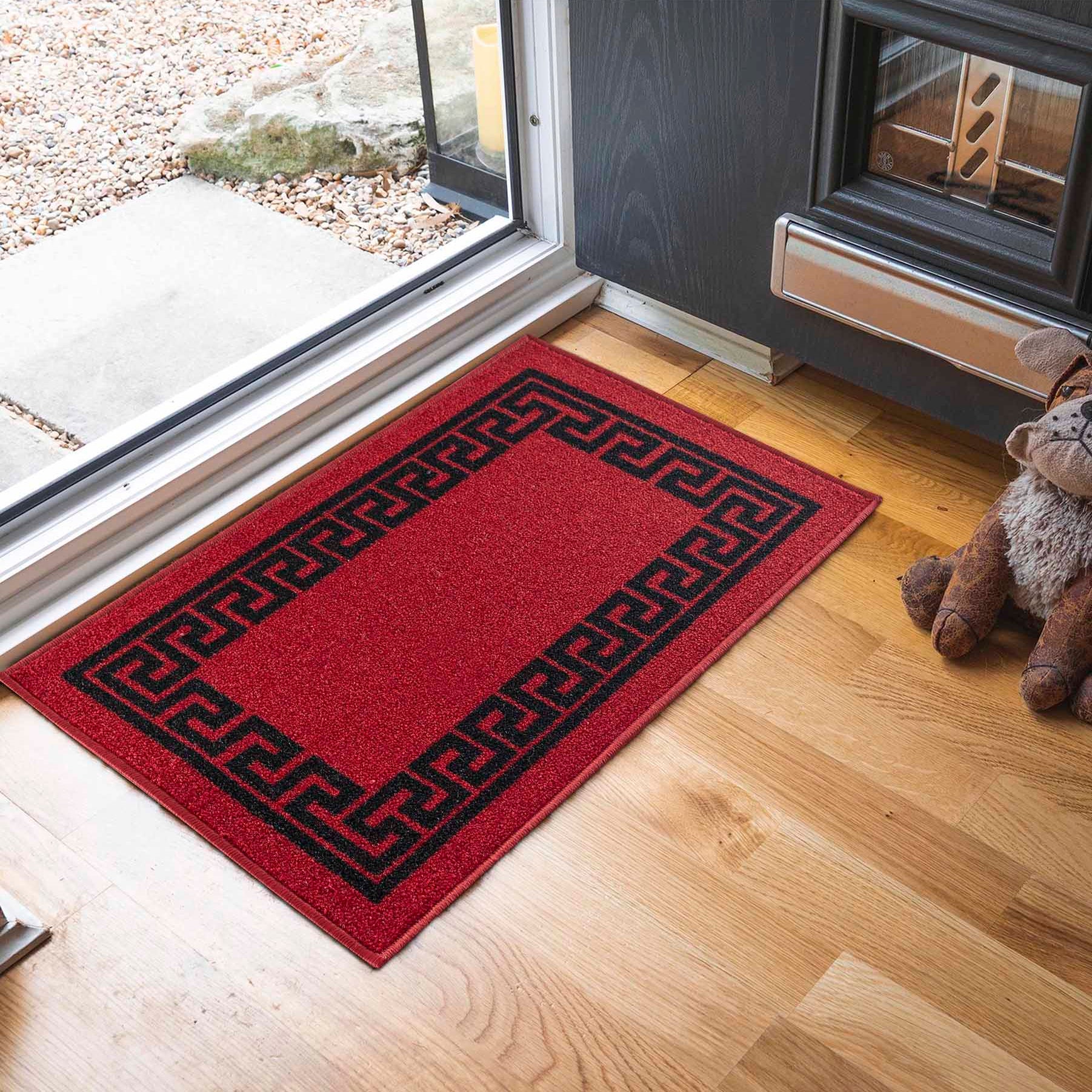 Havana Greek Key Door Mat - Red Black