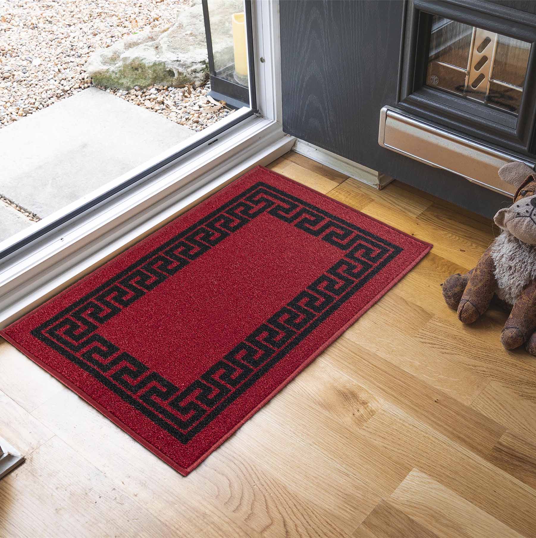 Havana Greek Key Door Mat - Red Black