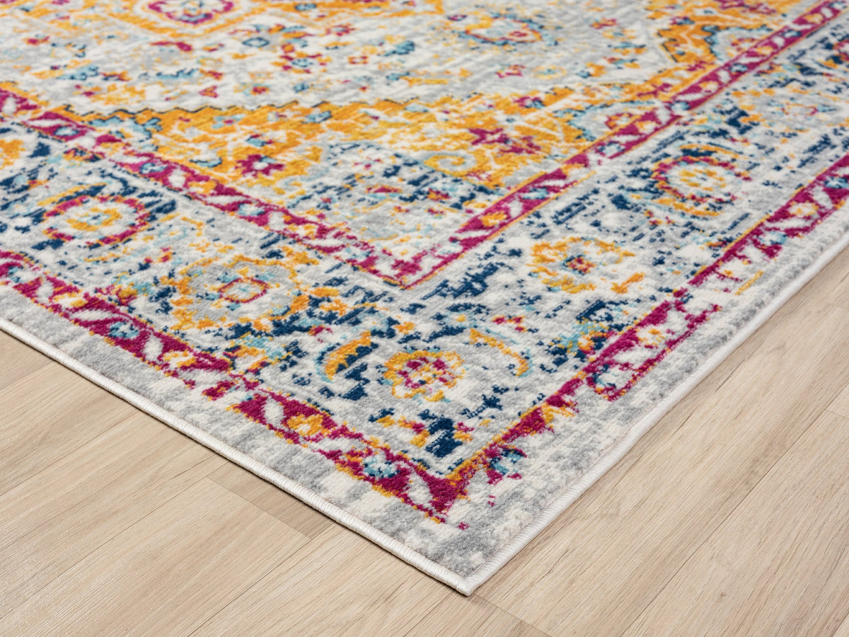 Multicolour San Marino Heritage traditional rug, corner fold detail
