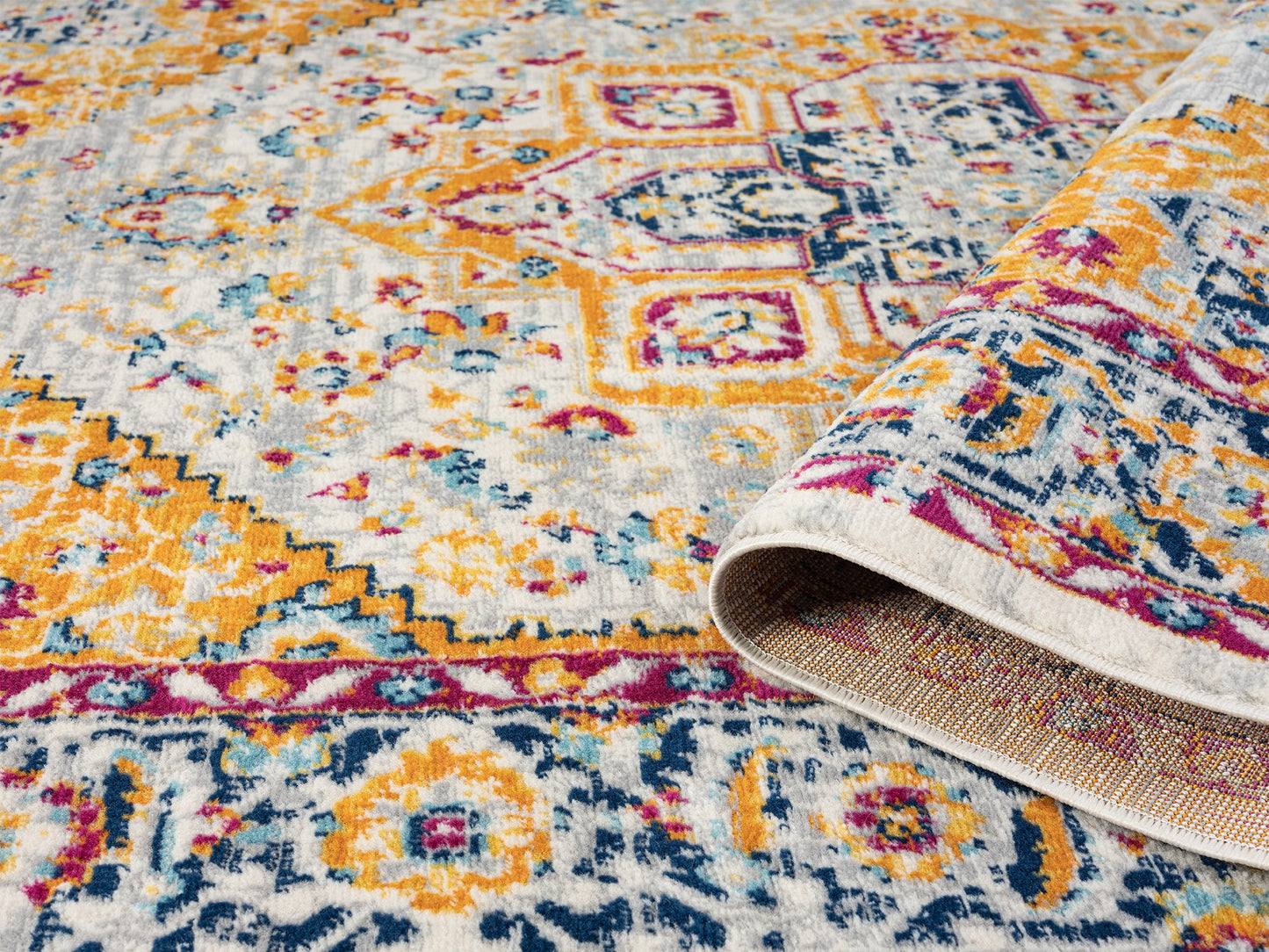 Multicolour San Marino Heritage traditional rug, rolled view
