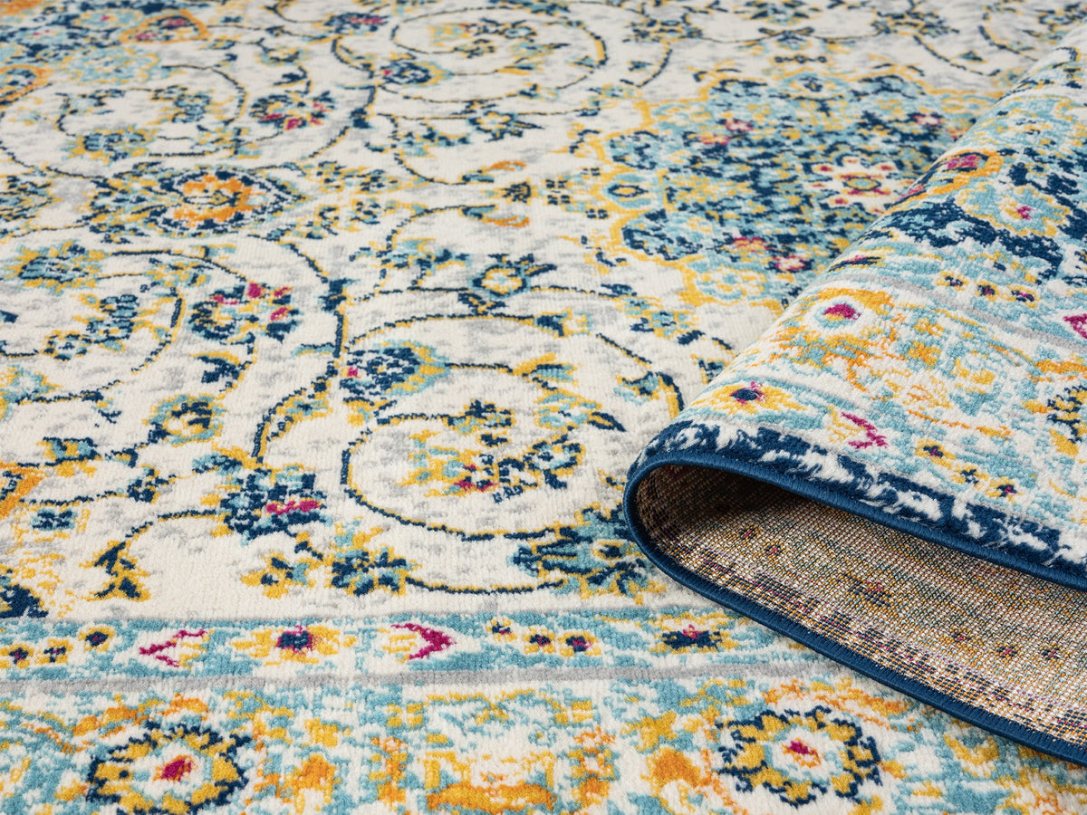 Multicolour San Marino Medallion traditional rug, rolled view