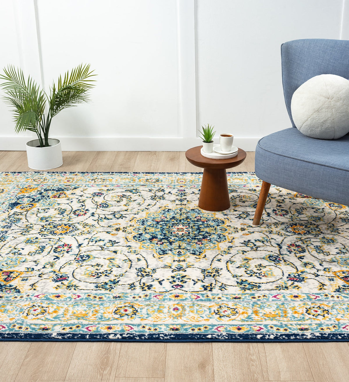Multicolour San Marino Medallion traditional rug, in a room setting 2