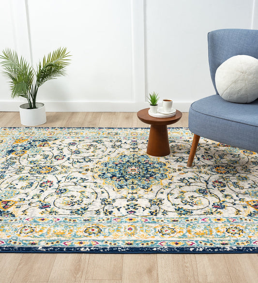 Multicolour San Marino Medallion traditional rug, in a room setting 2