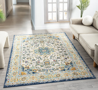 Multicolour San Marino Medallion traditional rug, in a room setting