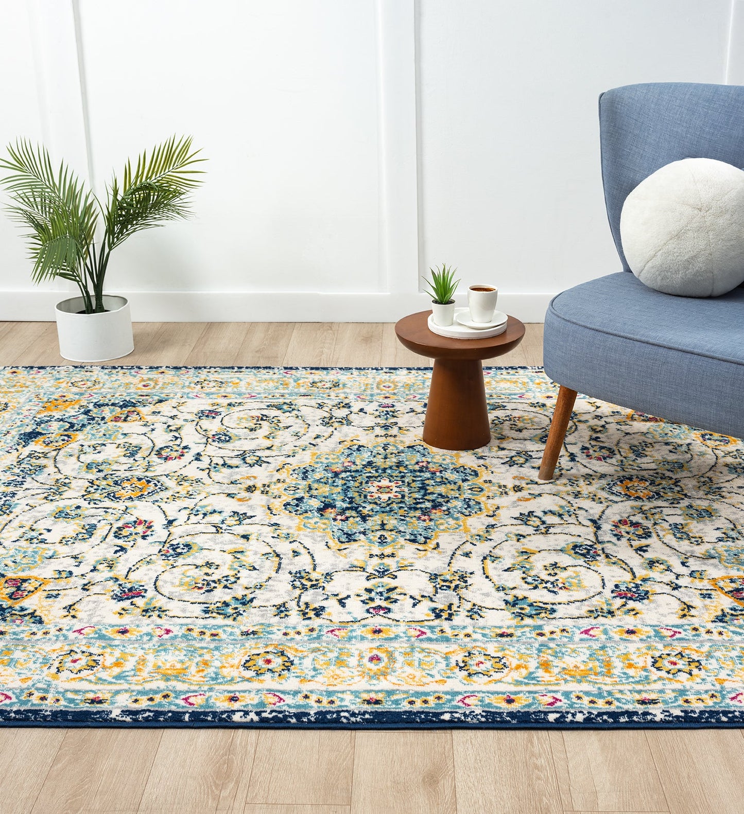Multicolour San Marino Medallion traditional rug, in a room setting 2