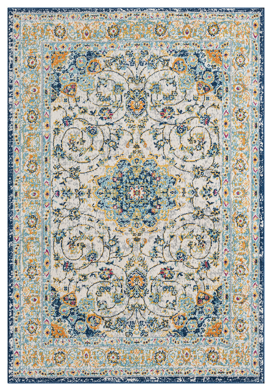 Multicolour San Marino Medallion traditional rug, top-down view