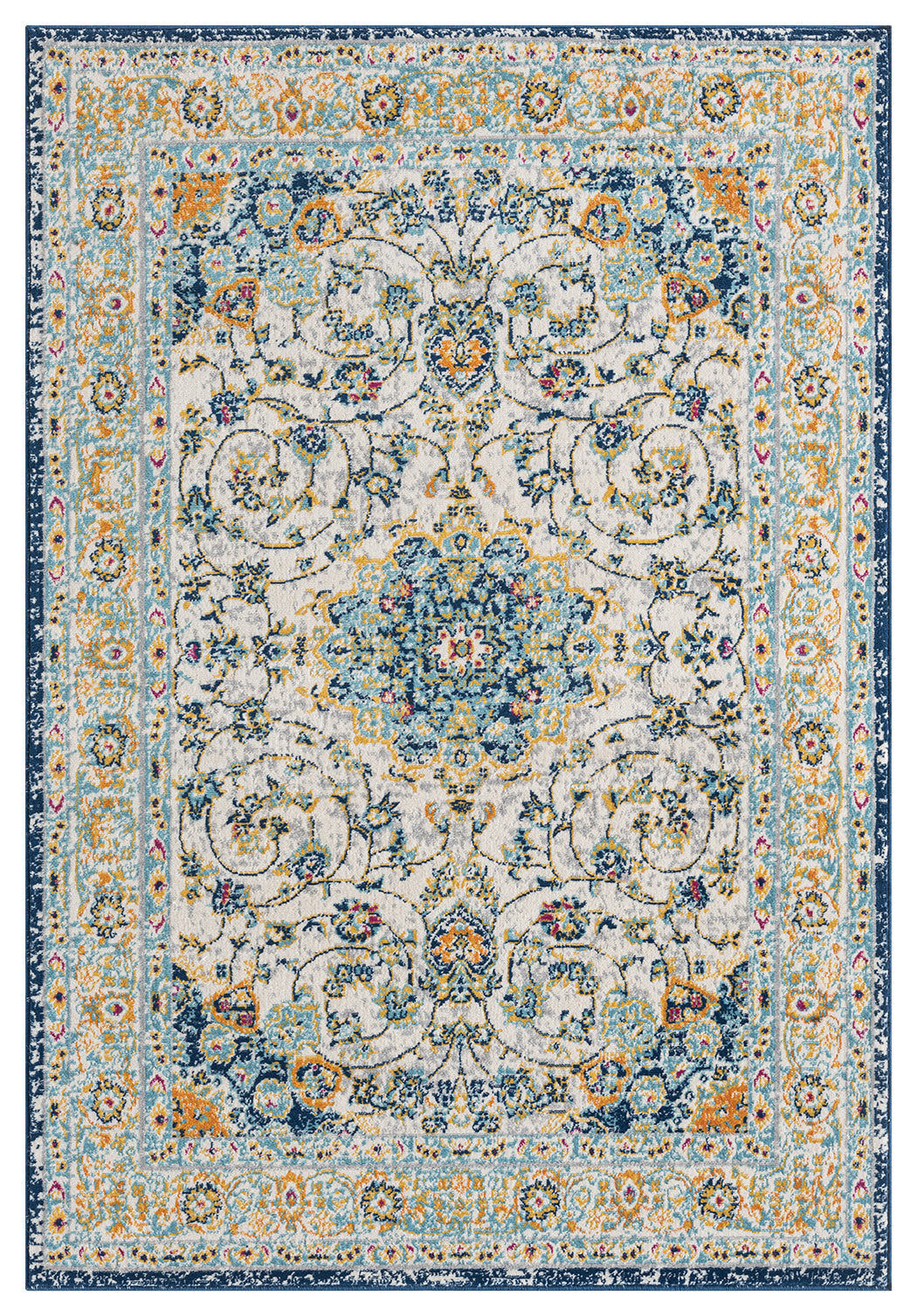 Multicolour San Marino Medallion traditional rug, top-down view