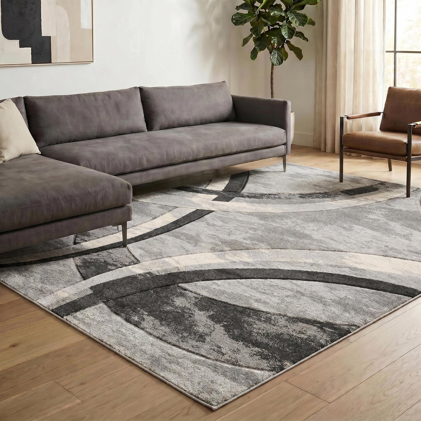 Santiago Carved Abstract Rug - Curve Grey
