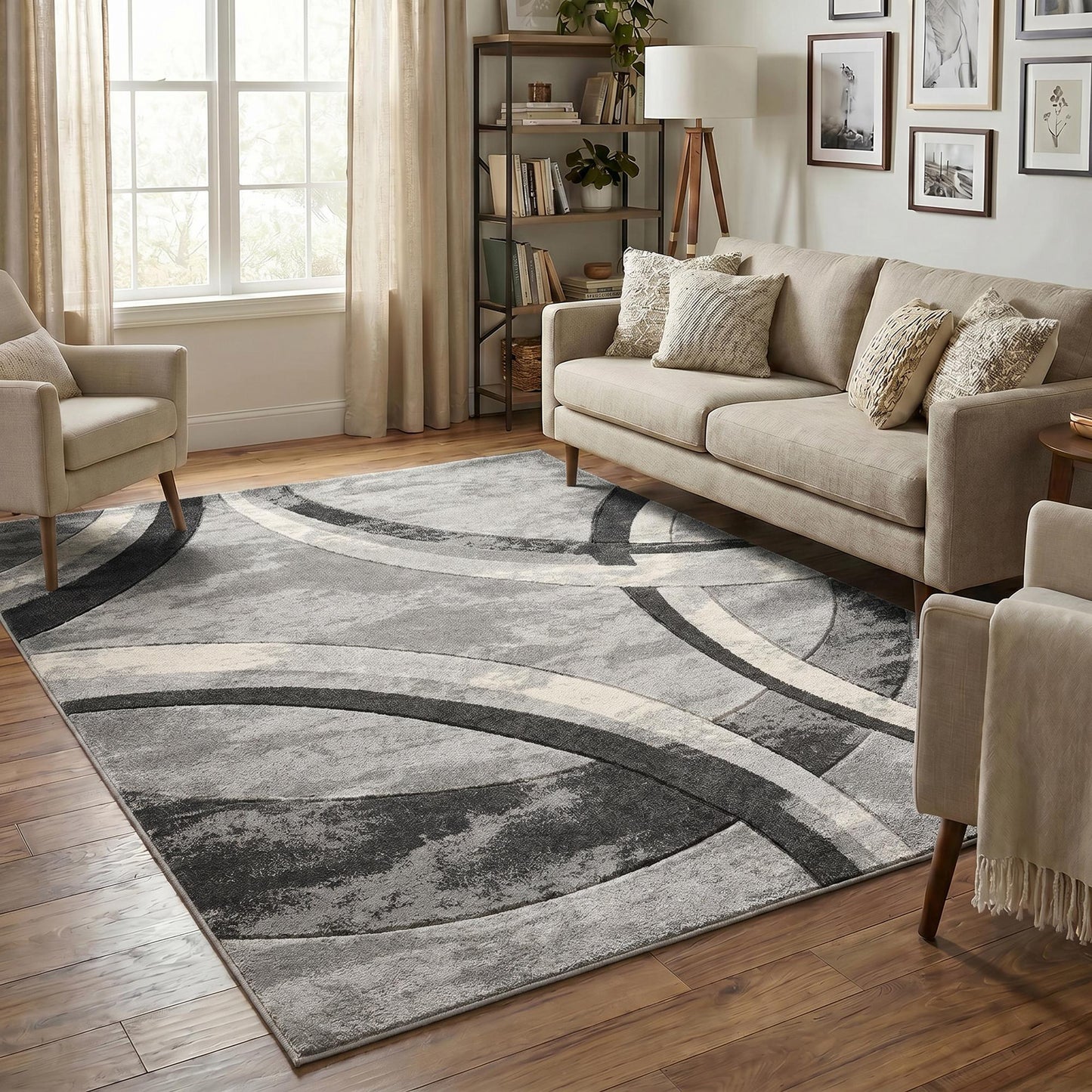 Santiago Carved Abstract Rug - Curve Grey