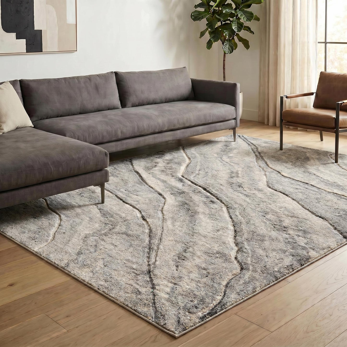 Santiago Carved Abstract Rug - Quarry Beige