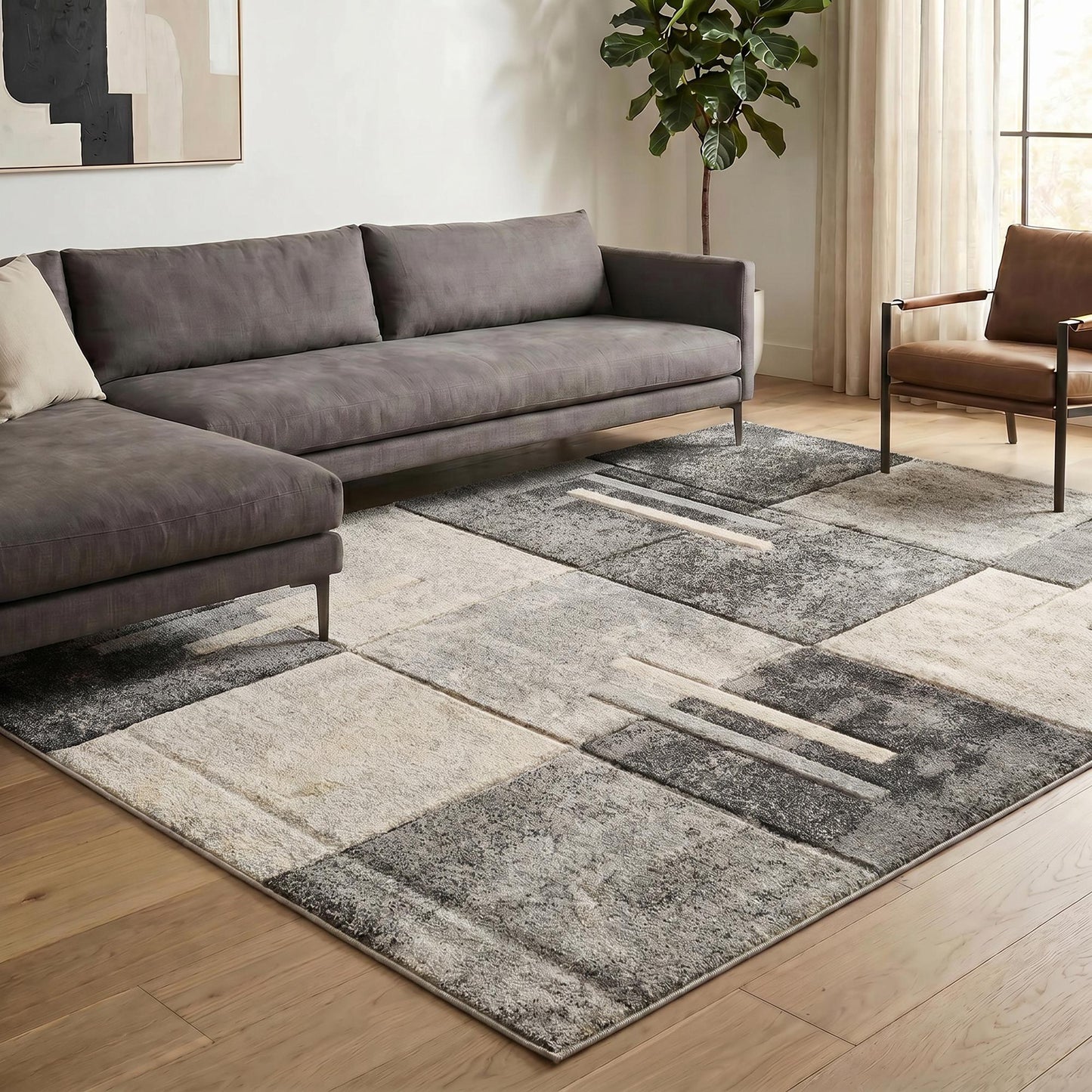 Santiago Carved Abstract Rug - Tile Beige