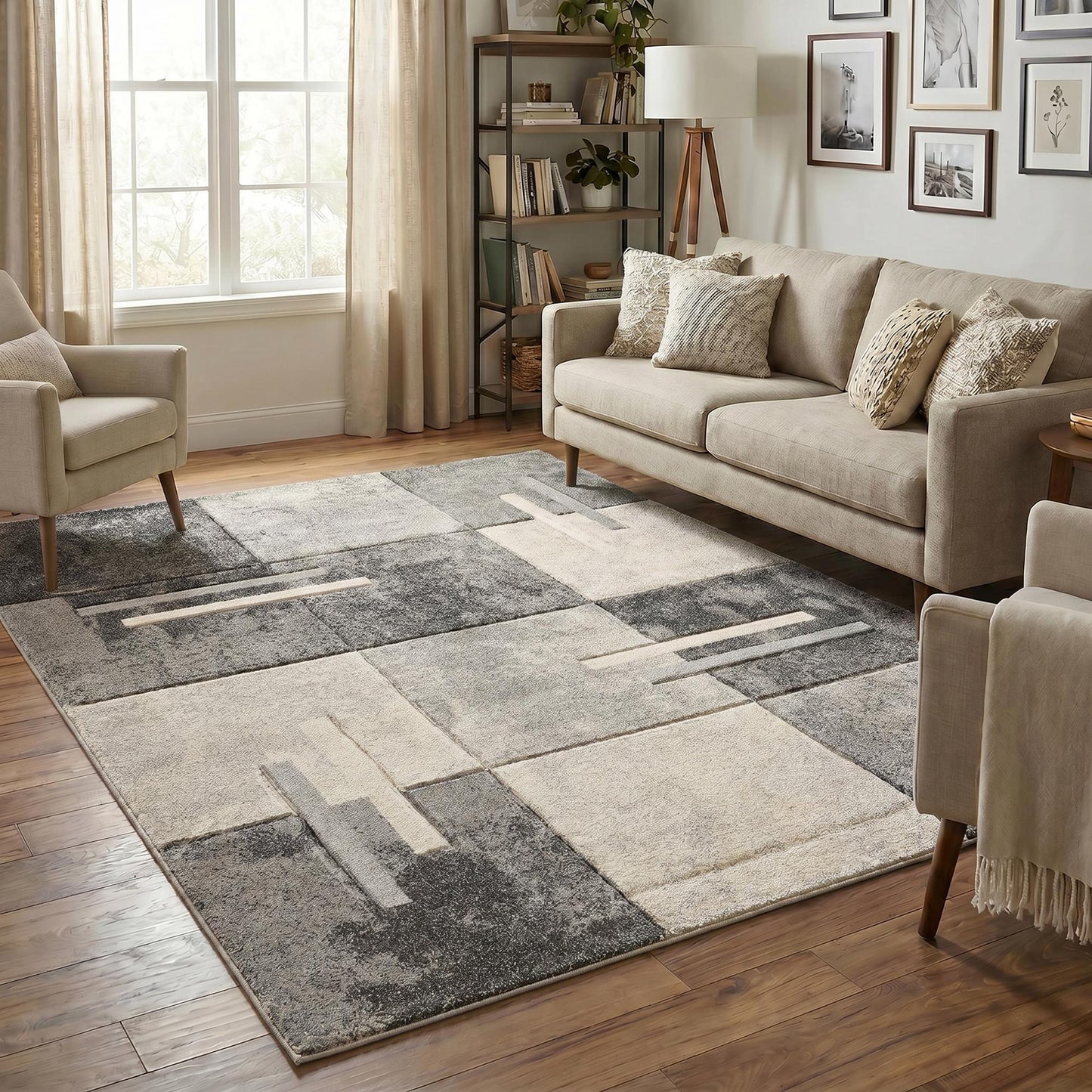 Santiago Carved Abstract Rug - Tile Beige