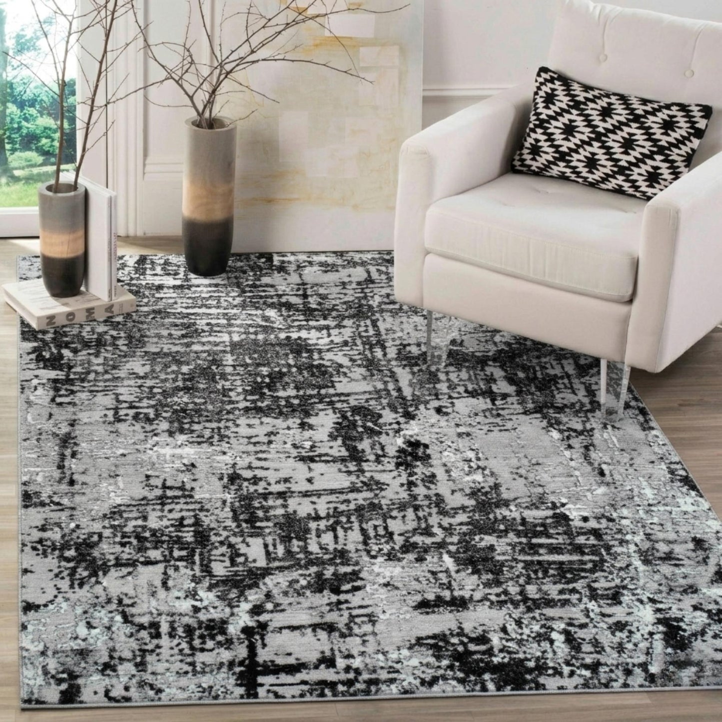 Serenity Metallic Abstract Rug - Lines Grey