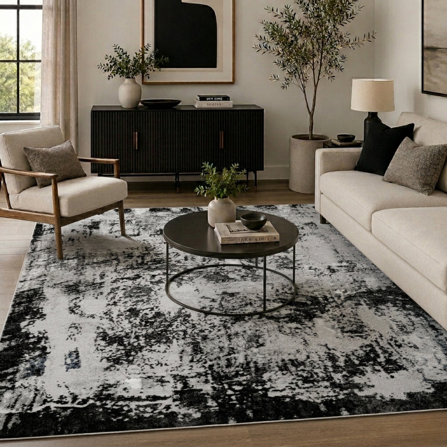 Serenity Metallic Abstract Rug - Acrylic Stone