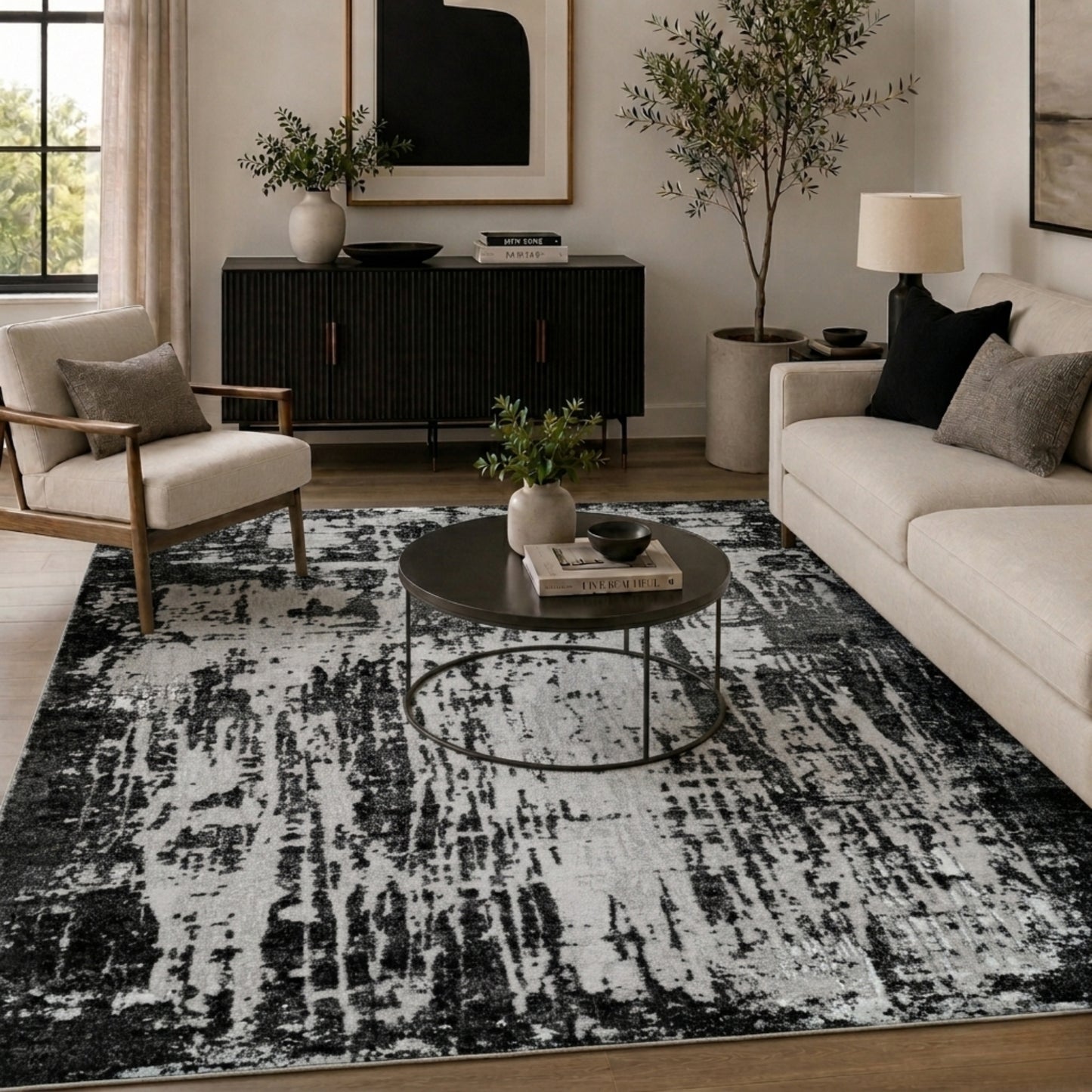 Serenity Metallic Abstract Rug - Abrasion Grey