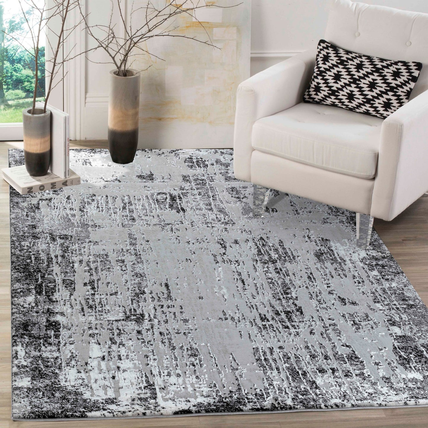 Serenity Metallic Abstract Rug - Abrasion Grey