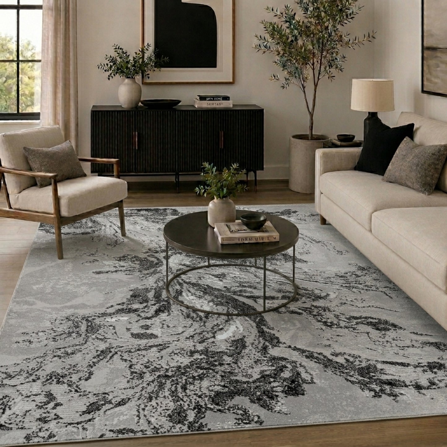 Serenity Metallic Abstract Rug - Water Flow Stone