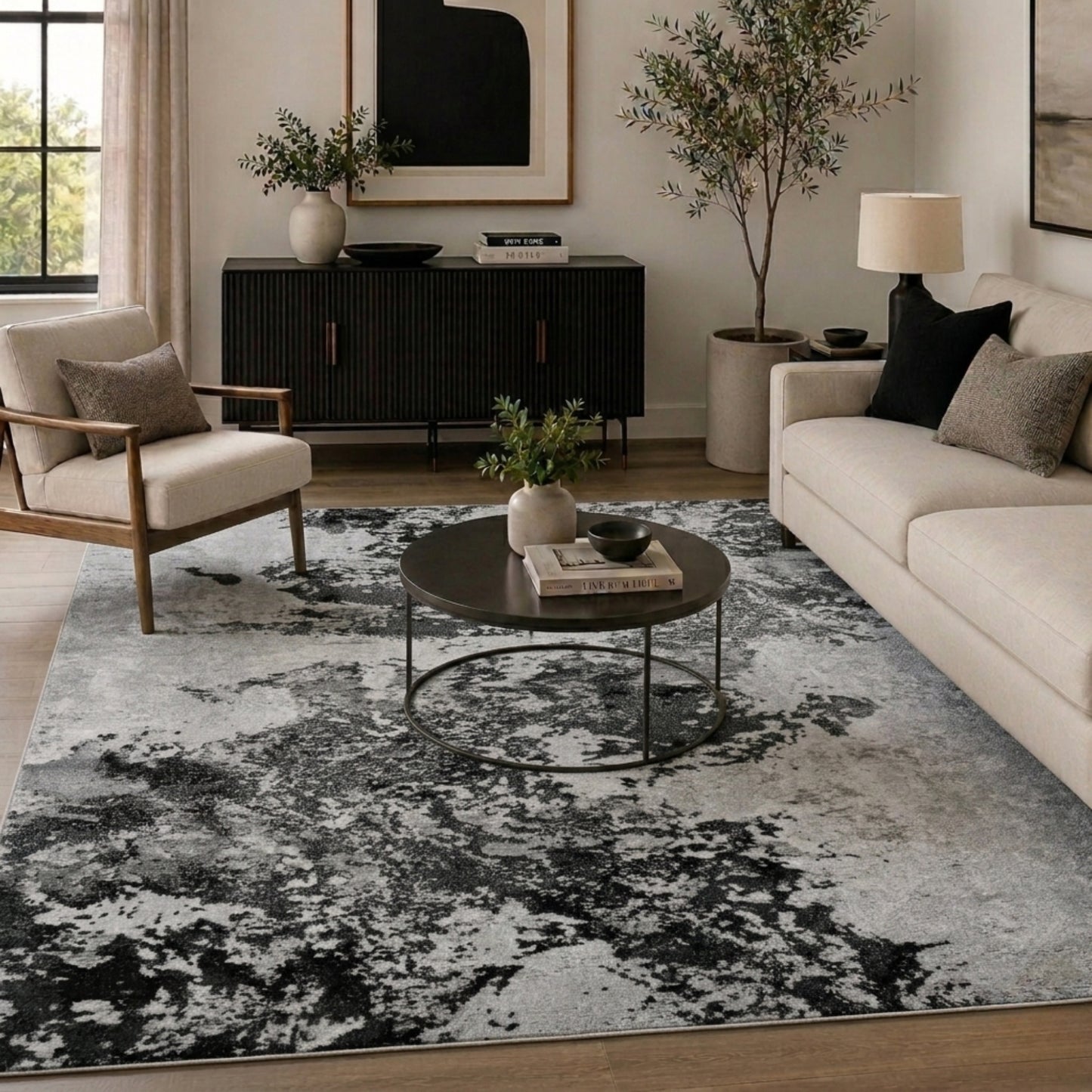 Serenity Metallic Abstract Rug - Sprayed Black