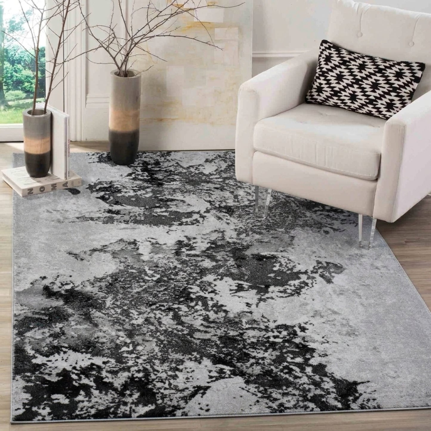 Serenity Metallic Abstract Rug - Sprayed Black