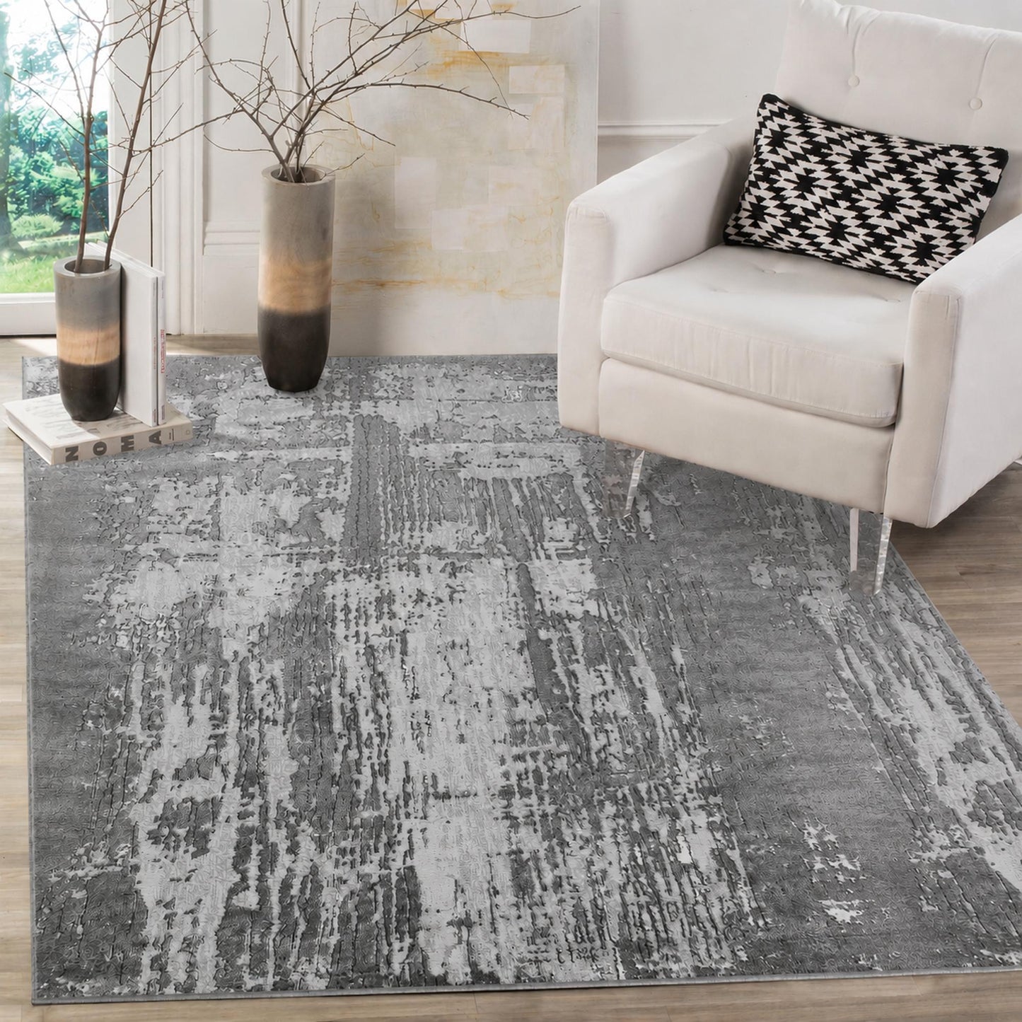 Serenity Metallic Abstract Rug - Abrasion Grey